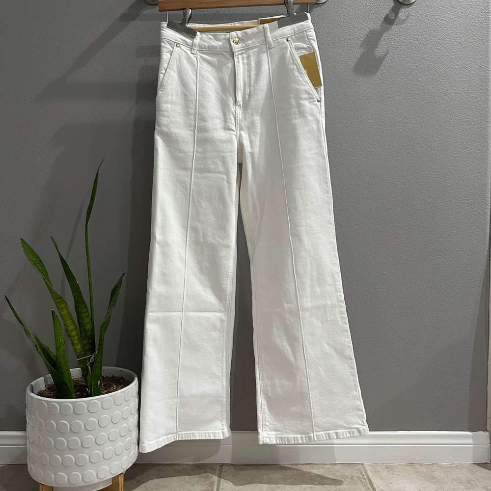 Michael Michael Kors Carmen Pin-tuck White Wide Leg High Rise Jeans